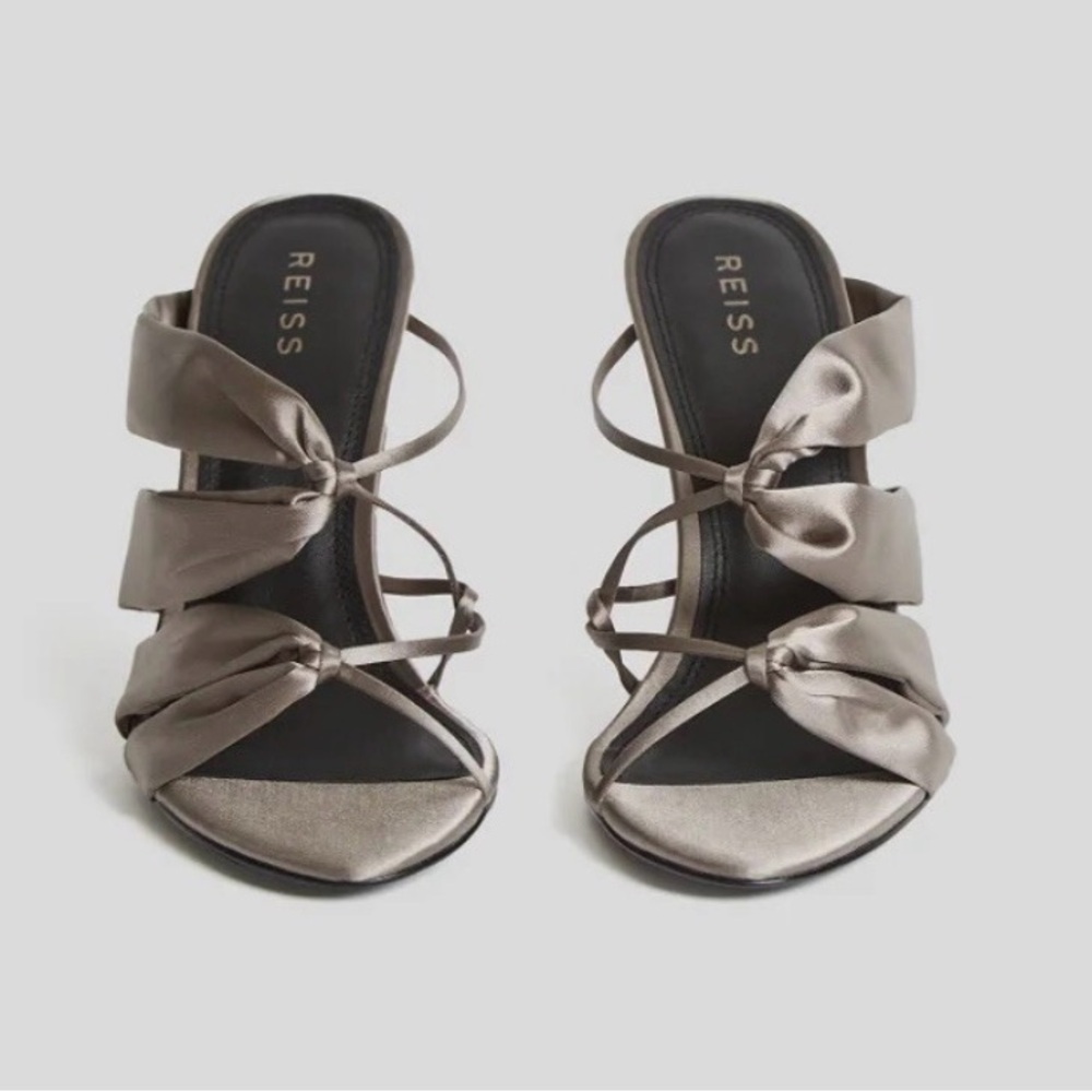 Reiss Women's Metallic Gray Strappy Mules